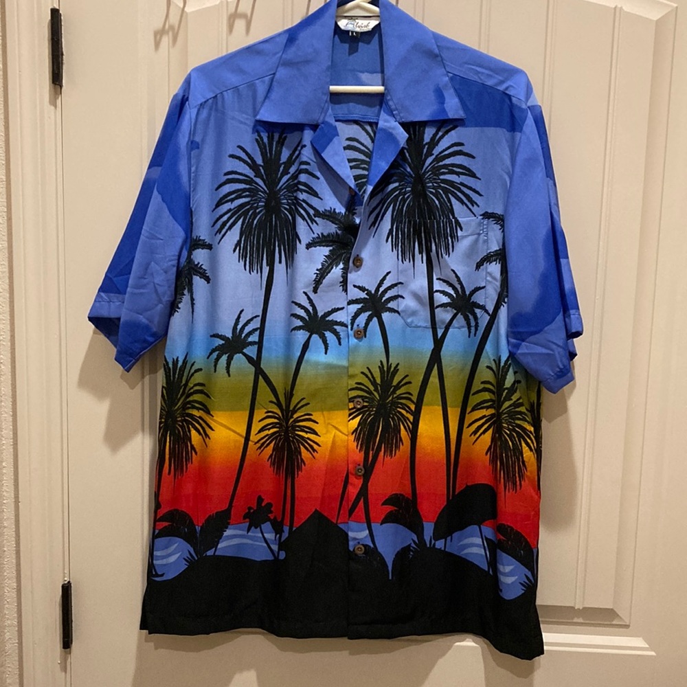 Alvish Enjoy Life Hawaiian Sunset Men’s Size L  Shirt Button Up Short Sleeves